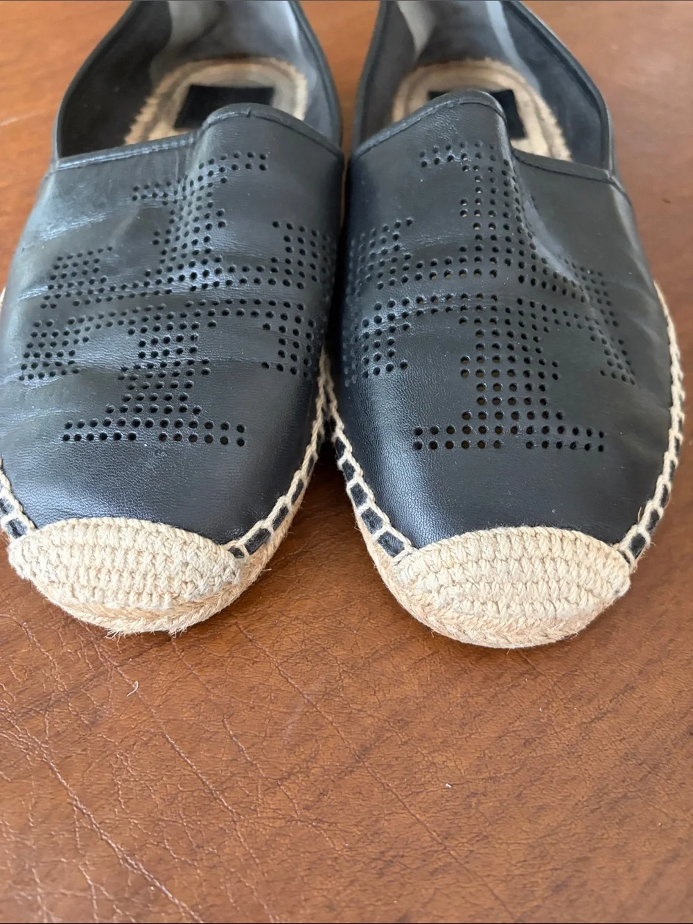 Tory Burch Women’s Black Perforated Leather Slip-On Espadrilles
